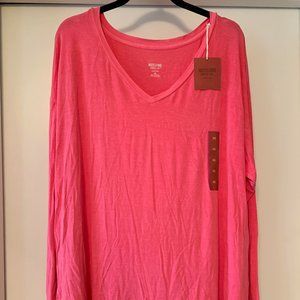 Mossimo Pink V-Neck Long Sleeve Shirt